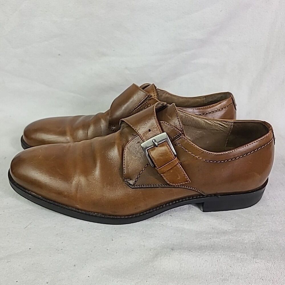 Johnston & Murphy Mens Dress Shoes 9.5M Camel Brown Leather Monk Strap 20-1160